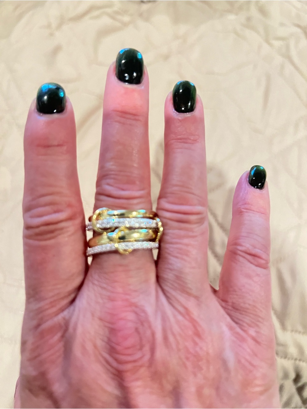 Golden and Cubic Zirconia Interlock Stacked Fashion Ring - Women Jewelry - Gold